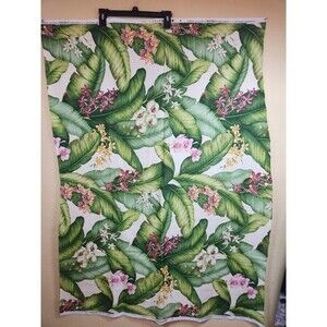 vtg waverly fabric pandora‎ green pink tropical floral Hawaiin cotton 8yr 54"